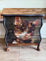 Gerestyled buikkastje met katten decoupage, Ophalen, Minder dan 50 cm, Gebruikt, Met lade(s)