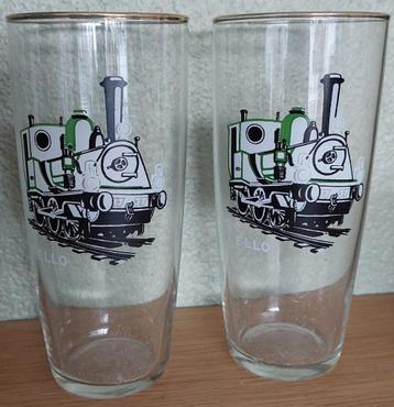 2 Stuks Bierglazen met "Bello" stoomlocomotief opdruk beschikbaar voor biedingen