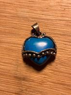 Zilveren hart Hanger met Blauwe Steen, Gebruikt, Blauw, Ophalen of Verzenden, Met edelsteen