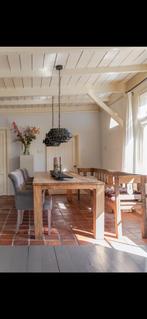 Massieve houten eettafel 3m + kerkbank, Gebruikt, 100 tot 150 cm, Eikenhout, 200 cm of meer