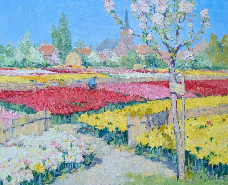A.J. (Arie) ZWART | Bloeiende bollenvelden, Antiek en Kunst, Kunst | Schilderijen | Modern, Ophalen