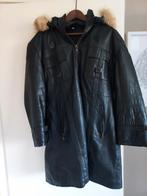 Zwarte leren jas met bontkraag, Zwart, Maat 46/48 (XL) of groter, Ophalen of Verzenden, Onbekend