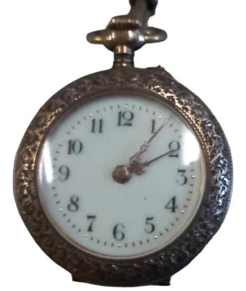 dameszakhorloge in zilver., Sieraden, Tassen en Uiterlijk, Horloges | Antiek, Zakhorloge, Zilver, Met ketting, Ophalen of Verzenden