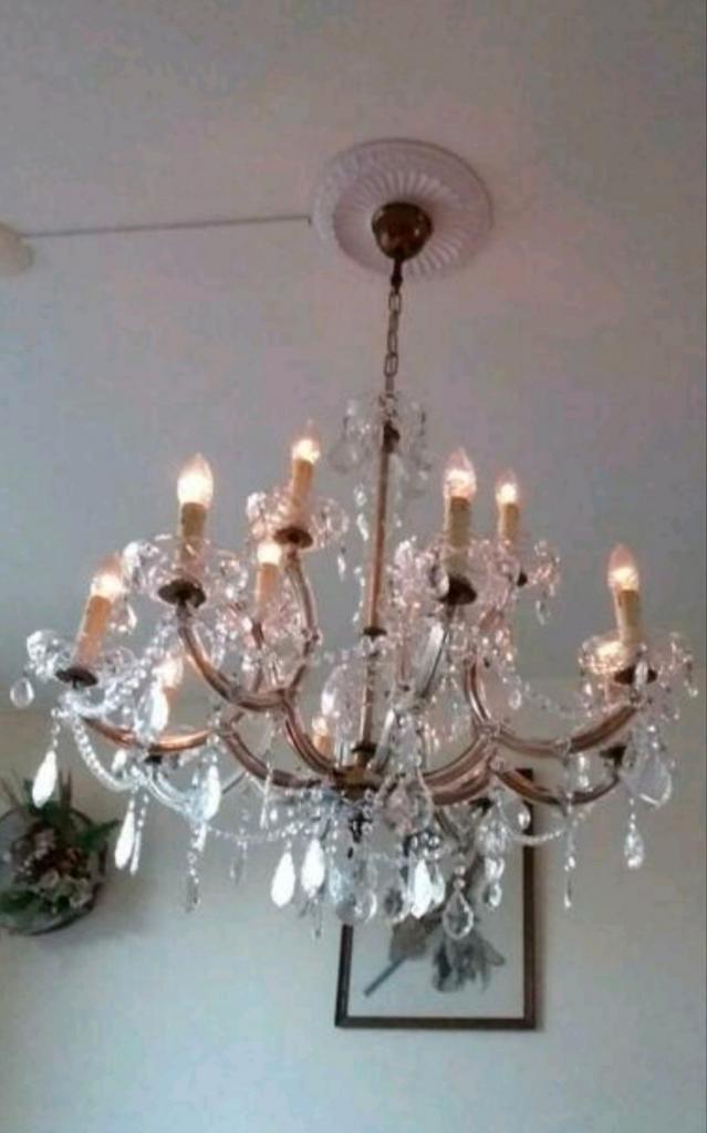 Grote kristallen maria theresa kroonluchter 12 lampen , Huis en Inrichting, Lampen | Kroonluchters, Zo goed als nieuw, Ophalen of Verzenden