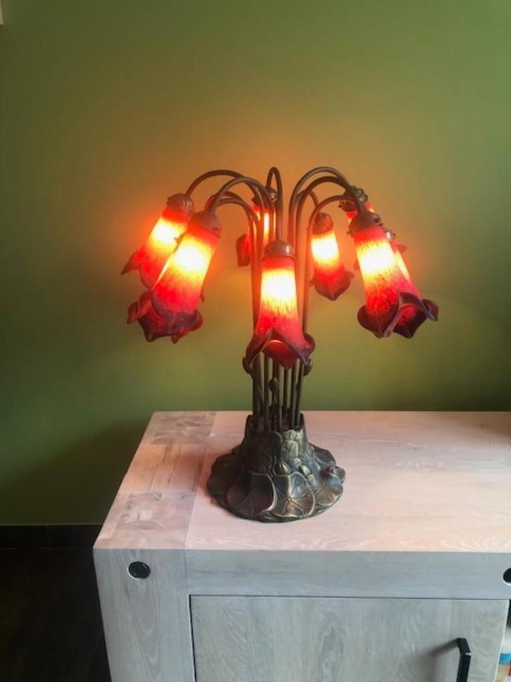 Oude tafel lamp glaspasta Pate de Verre, Huis en Inrichting, Lampen | Lampenkappen, Gebruikt, 50 cm of meer, Rond, Blauw, Rood