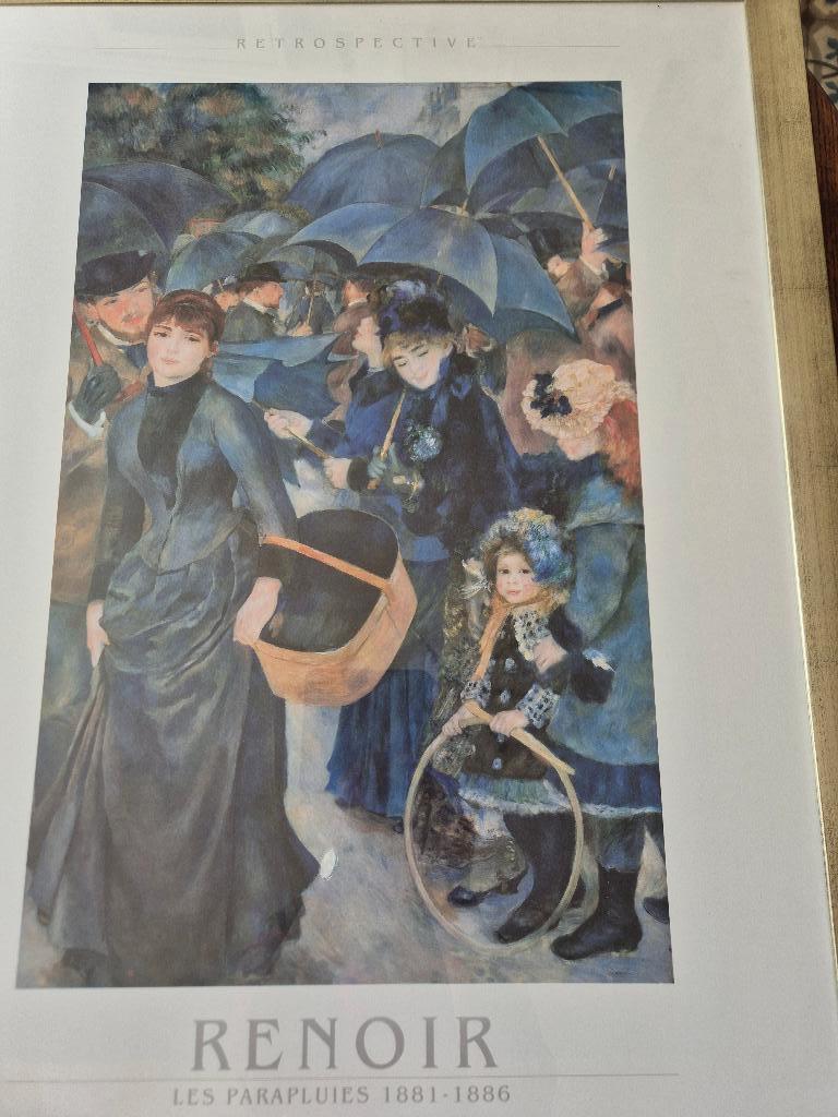 Professioneel ingelijst Les Parapluies Renoir 87x67cm, Ophalen, Zo goed als nieuw, Schilderij, 75 cm of meer