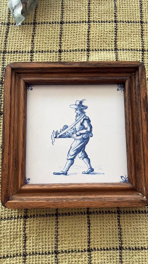 Delft blauw tegeltje met frame, westraven anno 1661 KOOPMAN, Ophalen of Verzenden