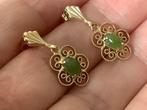 Vintage filigrein gouden oorbellen met edelstenen Jade 14 k, Hangers, Verzenden, Zo goed als nieuw, Met edelsteen