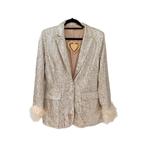 Soky & Soka | Blazer pailetten veren glitter beige | Maat M, Verzenden, Nieuw, Maat 38/40 (M), Beige