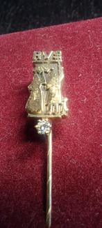 RVS verzekering, Vintage Gouden Reversspeld met Diamant, Antiek en Kunst, Ophalen of Verzenden, Goud
