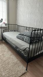 1-persoons metalen bed zwart 90 x 200, Ophalen, 90 cm, Eenpersoons, Zwart