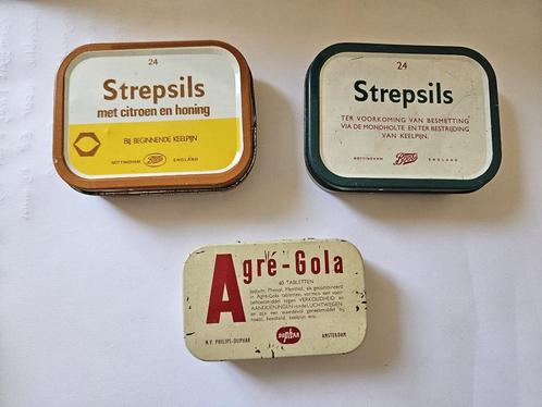 2x Strepsils blikjes en 1x Agre-Gola blikje, Verzamelen, Blikken, Gebruikt, Overige, Overige merken, Ophalen of Verzenden
