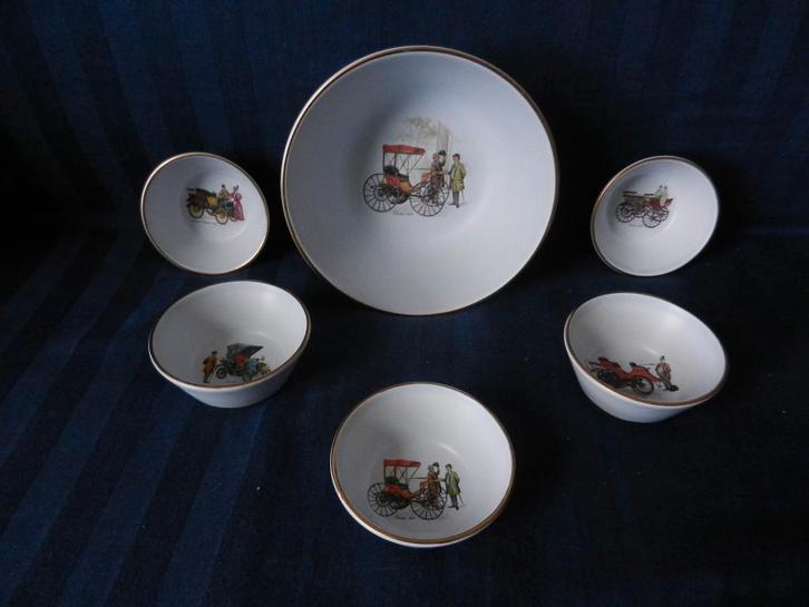 Flora keramiek pindastel 6-delig decor Londen met oldtimers, Antiek en Kunst, Antiek | Keramiek en Aardewerk, Ophalen of Verzenden