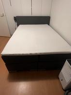 VERKOCHT!! Antraciet boxspring 140x210cm - Hoog model, Ophalen, Gebruikt, 210 cm, 140 cm