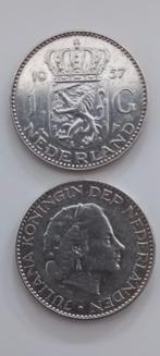 2 x 1 gulden 1957, Ophalen of Verzenden, Koningin Juliana, 1 gulden, Zilver
