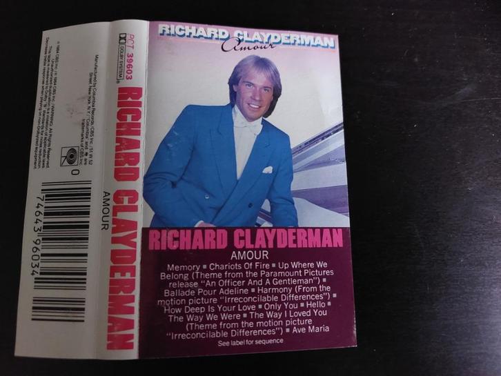 RICHARD CLAYDERMAN - AMOUR (CASSETTEBANDJE), Cd's en Dvd's, Cassettebandjes, Zo goed als nieuw, Origineel, Pop, 1 bandje, Ophalen of Verzenden