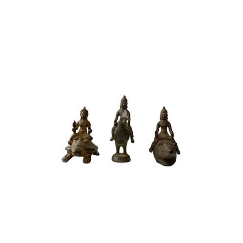 Set van 3 Antieke Zuid-Indiase Bronzen Beelden, Huis en Inrichting, Woonaccessoires | Boeddhabeelden, Gebruikt, Ophalen of Verzenden
