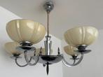 Vijfarmige art deco kroonluchter 1950, Gebruikt, Glas, Onbekend, Ophalen of Verzenden