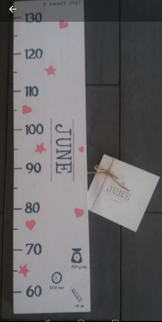 Houten Groeimeter, Meterplank nav Geboortekaartje, Kraamcadeau, Info@rwhoutidee.nl, Nieuw, Ophalen of Verzenden