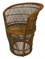 Vintage Boho/bohemian rieten stoel fauteuil, Huis en Inrichting, Fauteuils, Riet of Rotan, Zo goed als nieuw, 50 tot 75 cm, Vintage