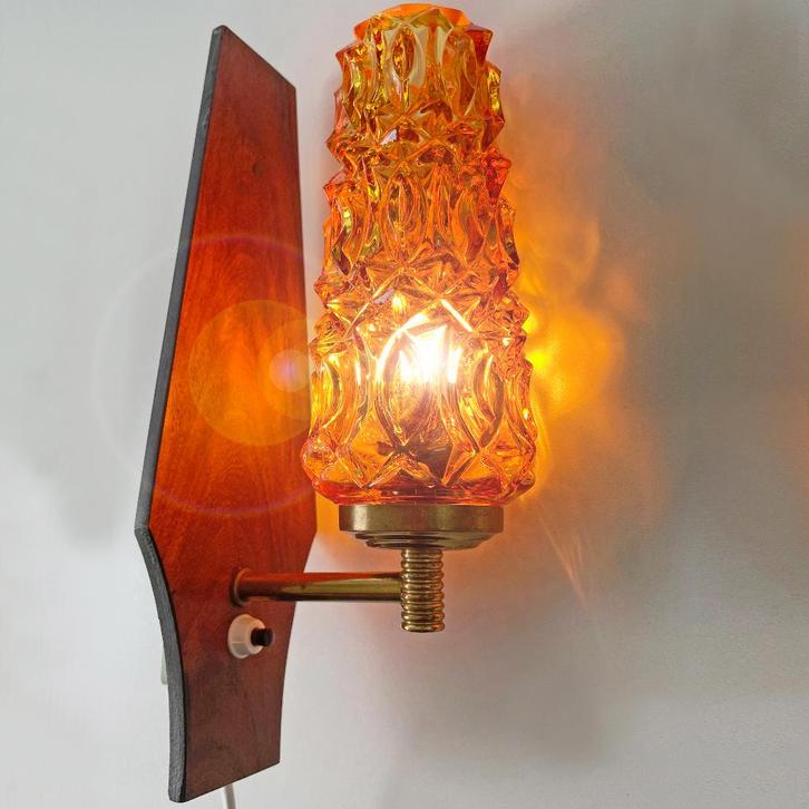 Deens vintage design WANDLAMP Mid Century lamp Hotel Chic, Huis en Inrichting, Lampen | Wandlampen, Gebruikt, Glas, Hout, Metaal