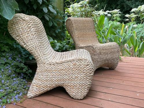 Twee stoelen van bananenblad. Voor serre of tuinkamer., Huis en Inrichting, Fauteuils, Gebruikt, Ophalen