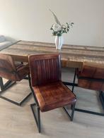 Lederen Eetkamerstoelen + Bank met Stalen Poten, Ophalen, Gebruikt, Leer, Drie