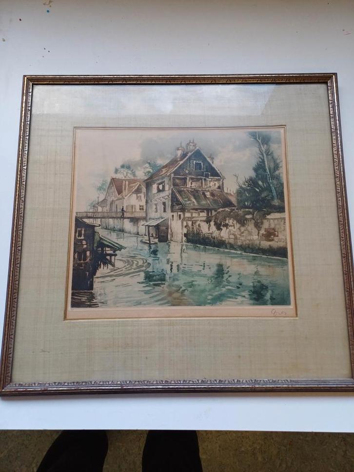 Aquarel in stijl van Louis Dauphin door Gres, Antiek en Kunst, Kunst | Schilderijen | Klassiek, Ophalen