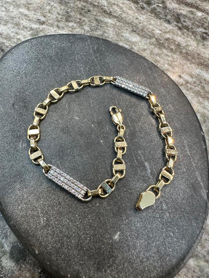 14k Gouden Platte Magnum Armband, Sieraden, Tassen en Uiterlijk, Armbanden, Nieuw, Goud, Met strass, Ophalen of Verzenden