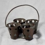 vintage ijzeren waxinelichthouder voor 4 waxinelichtjes, Ophalen of Verzenden, Bruin, Metaal, Minder dan 25 cm