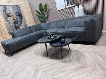 ZGAN Goossens Lederen Hoekbank Calvin - Antraciet - 315x235 beschikbaar voor biedingen