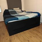 Ikea Brimnes bed 160x200 met lades + matras, Ophalen, Gebruikt, Zwart, Tweepersoons