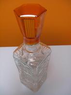 vintage helder glazen fles met oranje kunststof schroefdop, Ophalen of Verzenden