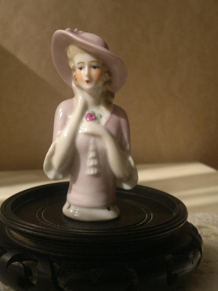 Half Doll "Pink Lady" Porselein ~ Vintage BOUDOIR Popje 7½cm, Antiek en Kunst, Curiosa en Brocante, Ophalen of Verzenden