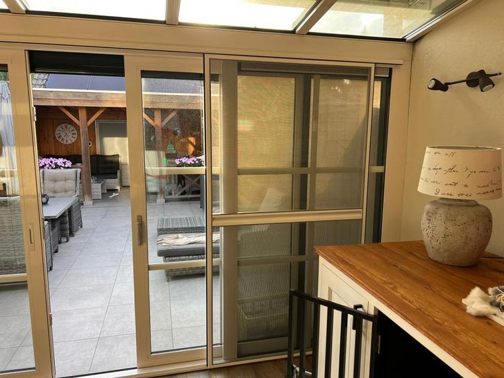 Serre met schuifpui, horren en zonwering, Doe-het-zelf en Verbouw, Deuren en Horren, Gebruikt, Buitendeur, 215 cm of meer, 120 cm of meer