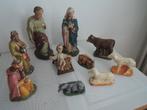 Brocante 10-delige set oude gipsen kerststal figuren, Diversen, Kerst, Ophalen of Verzenden, Gebruikt