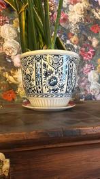 Delfts blauw bloempot 20cm diameter eventueel met plant, Ophalen, Rond, Zo goed als nieuw, Aardewerk