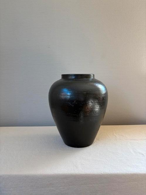 Vintage zwart ceramic japandi stijl vaas h28cm, Huis en Inrichting, Woonaccessoires | Vazen, Zo goed als nieuw, Zwart, Minder dan 50 cm