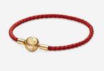 Pandora Moments rode geweven leren armband met goud, Ophalen of Verzenden, Nieuw, Rood, Leer
