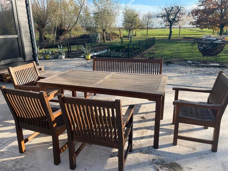 Hardhouten Tuinset, Tuin en Terras, Tuinsets en Loungesets, Gebruikt, Tuinset, Hardhout, 6 zitplaatsen, Eettafel, Ophalen
