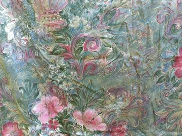 Gordijn gevoerd KOBE groen bloemen 75 x 235 cm beschikbaar voor biedingen