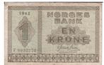Noorwegen, 1 Kroon, 1943, Postzegels en Munten, Bankbiljetten | Europa | Niet-Eurobiljetten, Los biljet, Ophalen of Verzenden