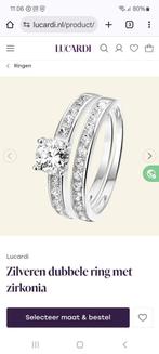 2 dubbele zilveren ringen met zirkonia maat 20, 20 of groter, Ophalen of Verzenden, Zo goed als nieuw, Dame