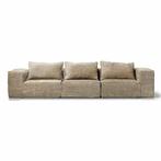 4 zits bank lounge relax bank in taupe velours stof, Lounge, 75 tot 100 cm, Ophalen of Verzenden, Rechte bank