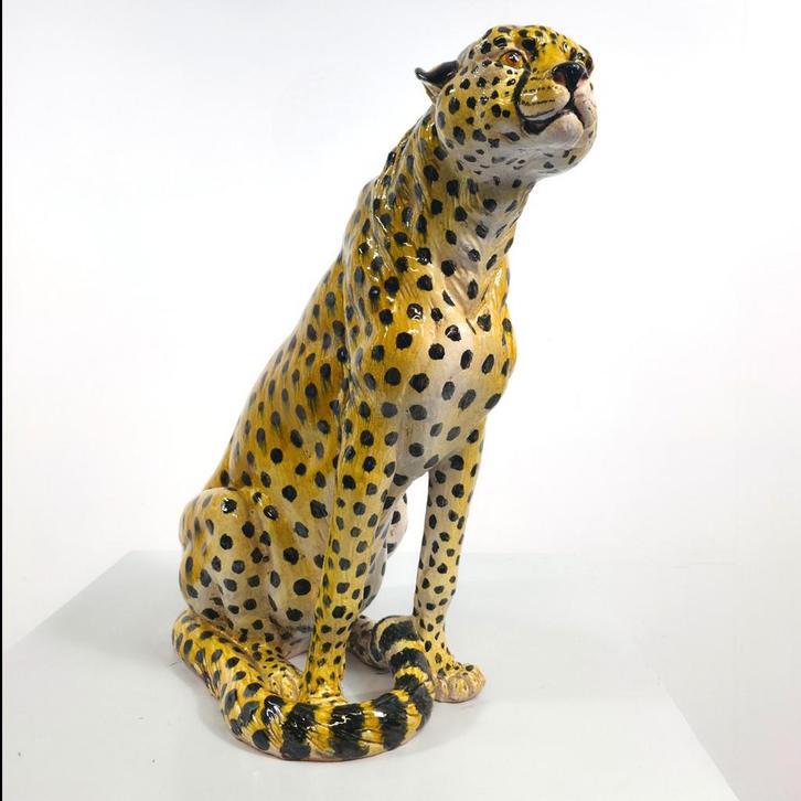 Vintage Terra Cotta Luipaard/Cheetah Beeld italiaans 60s, Verzamelen, Beelden en Beeldjes, Zo goed als nieuw, Dier, Ophalen