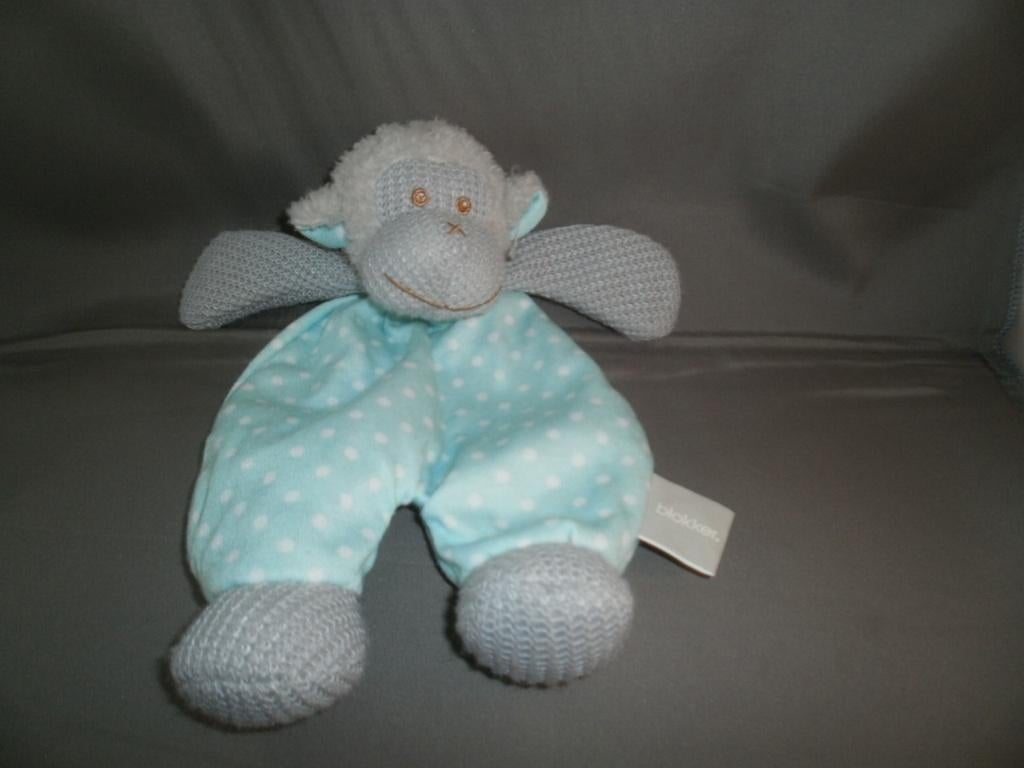 blokker aap knisper in lijf gehaakt grijs en groen/witte, Kinderen en Baby's, Speelgoed | Knuffels en Pluche, Ophalen of Verzenden