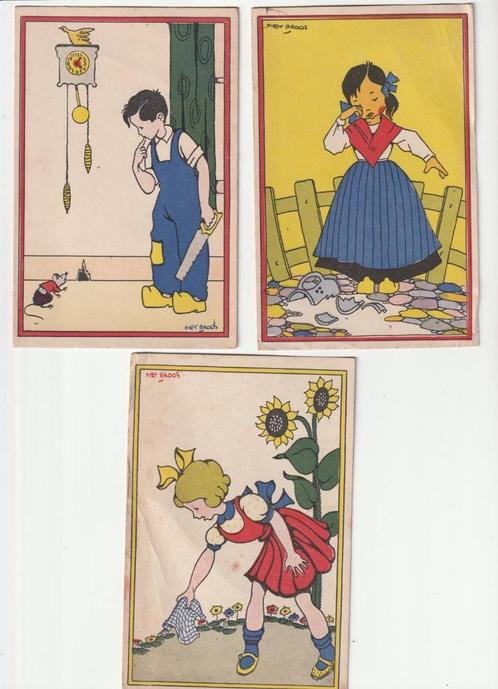 Piet Broos 3 oude ansichtkaarten / gekneusde hoekjes, Verzamelen, Ansichtkaarten | Themakaarten, Gelopen, Overige thema's, Verzenden