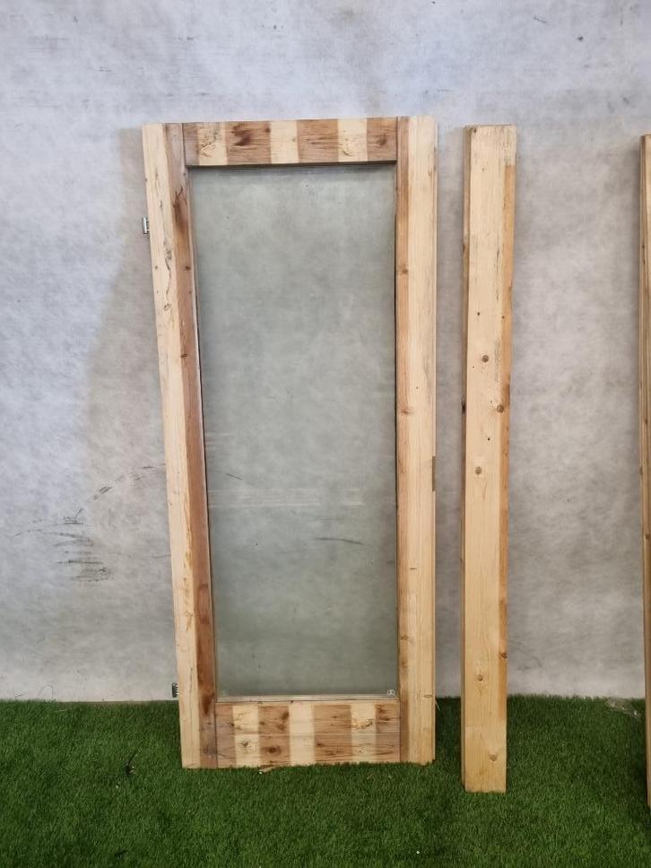 Enkele houten deur dubbel glas, linksdraaiend (183,5 x 76 cm, Doe-het-zelf en Verbouw, Deuren en Horren, Gebruikt, Minder dan 200 cm