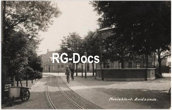 Ansichtkaart Fotokaart Muziektent Zuidzande tram rails 1936, Verzamelen, Ansichtkaarten | Nederland, Gelopen, Zeeland, 1920 tot 1940