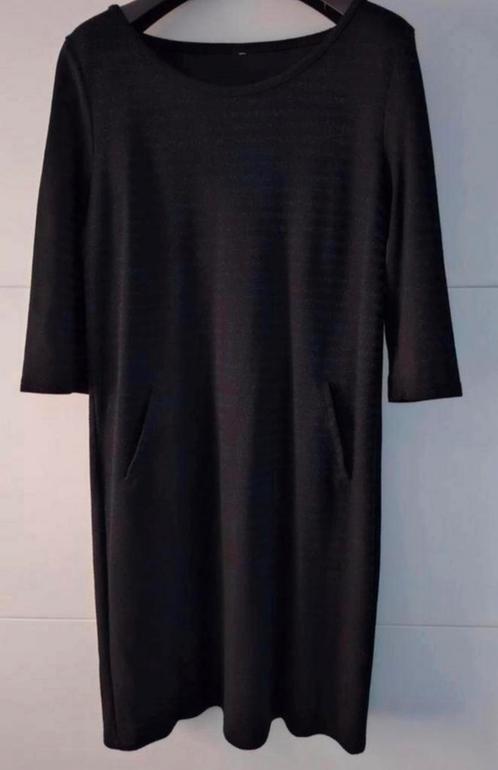 Jurk in zwart met blauwe lurex streep Miss Etam maat L 40/42, Kleding | Dames, Jurken, Zo goed als nieuw, Maat 42/44 (L), Zwart
